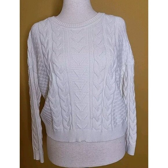 Cyrus Knits Sweater Womens Large Cream Ivory Cableknit Fisherman Winter White - Picture 2 of 11